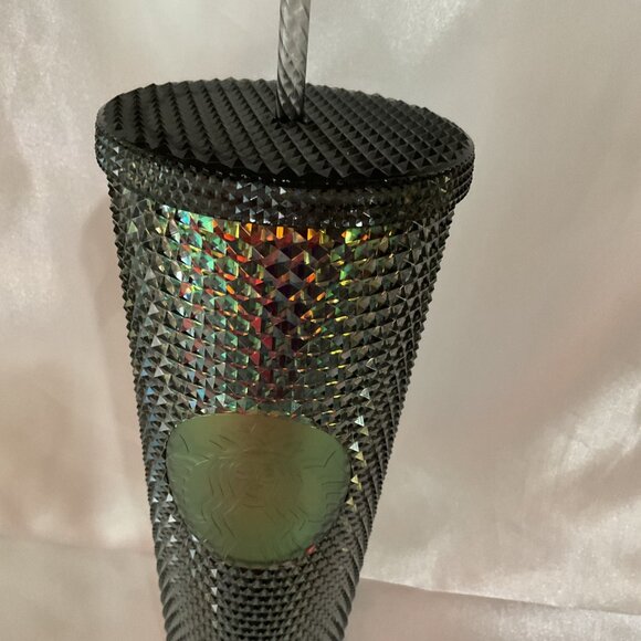 Starbucks Black Studded Iridescent 24 Oz Tumbler With Lid & Straw Reusable Cold - Picture 2 of 5